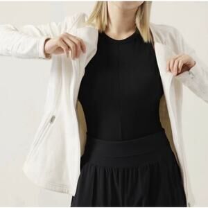 Athleta Magnolia White Moto Jacket Full Zip Fleece Lining Women's Size M